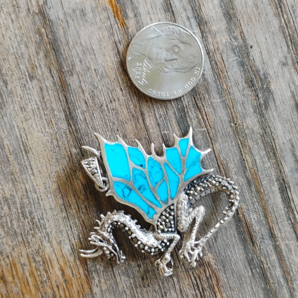 New! 925 silver,turquoise, marquisite,dragon,pendant! - Picture 6 of 6